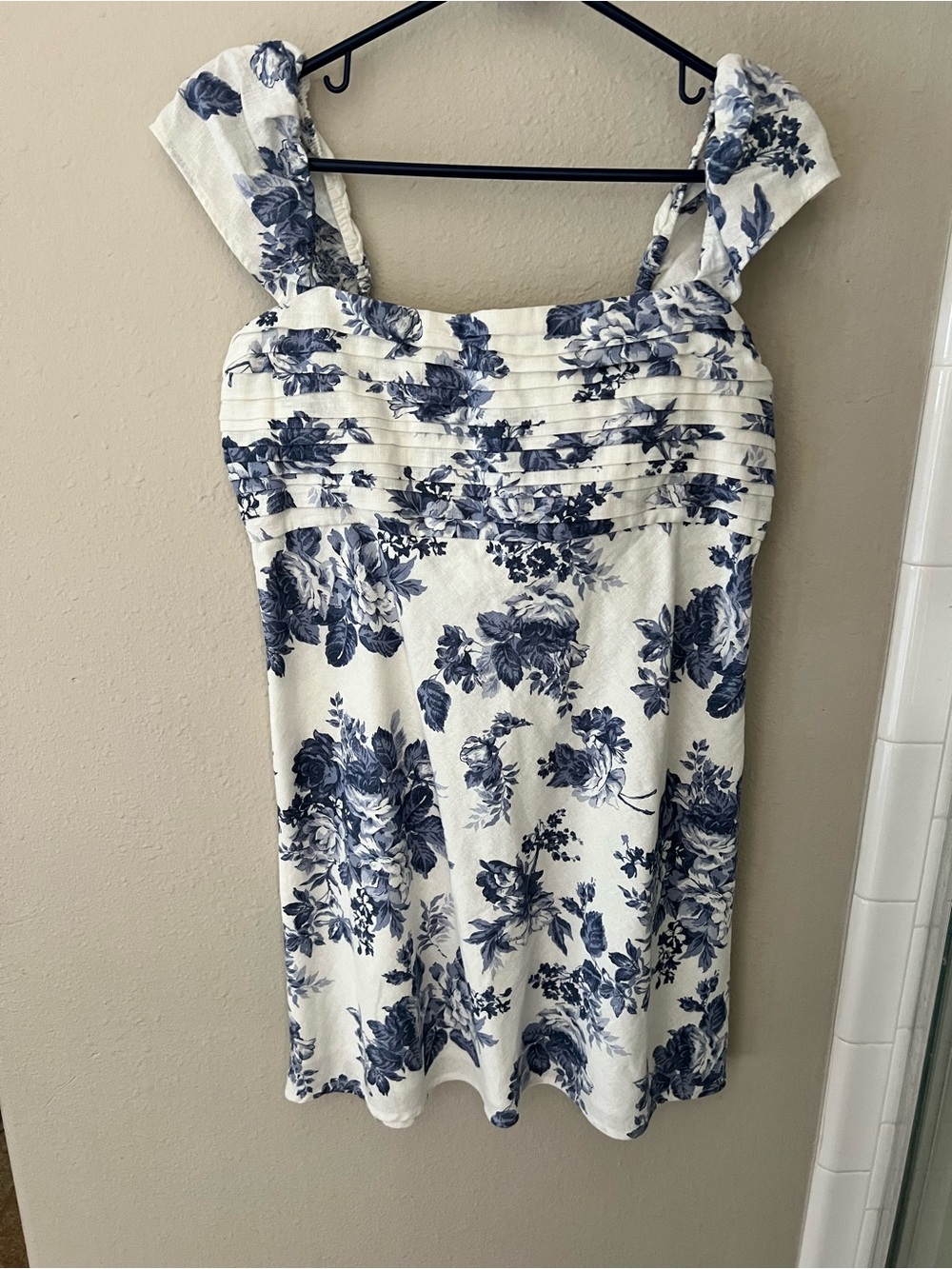 Abercrombie & Fitch Blue Floral Ruched Mini Dress Size L NWT $80